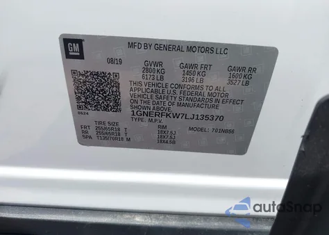 2020 Chevrolet Traverse Fwd Ls из США, поврежденный, VIN 1GNERFKW7LJ135370